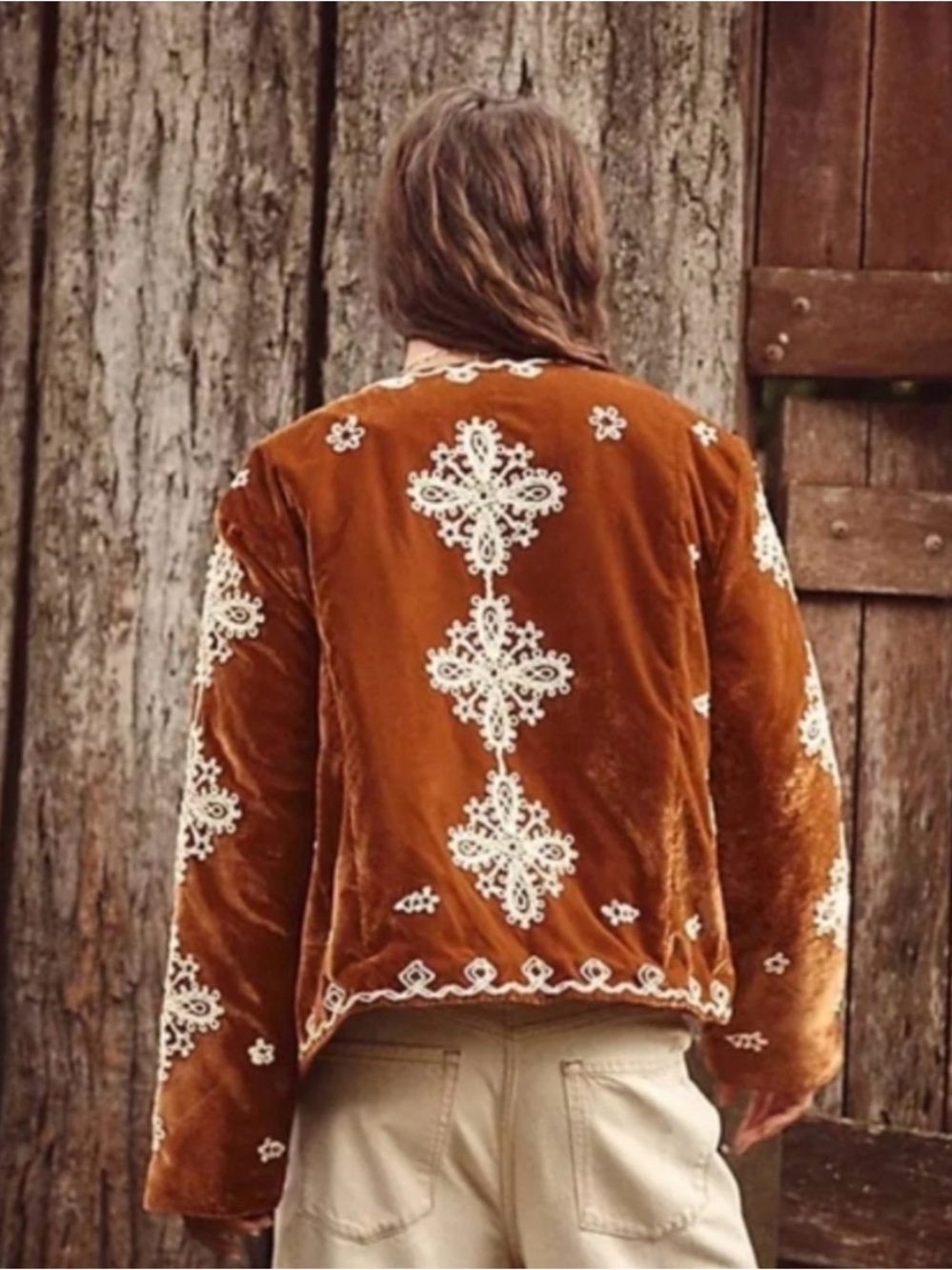 Free People Mia Jacket Embroidered Rust Velvet Women's Jacket - Picture 5 of 10